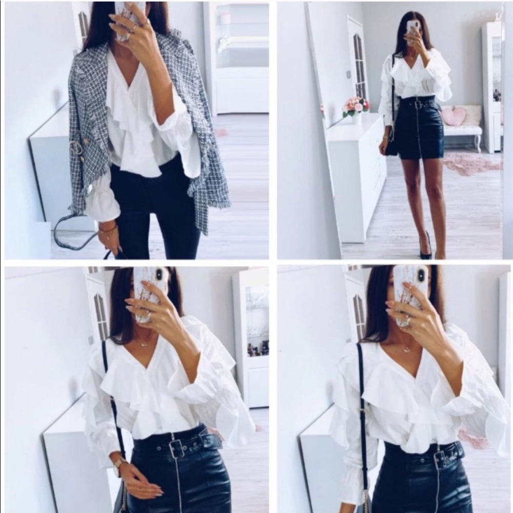 Romantic V-Neck Ruffle Blouse - Picture 2 of 4